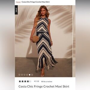 Costa Chic Fringe Crochet Maxi Skirt and top set- size small top, medium skirt.